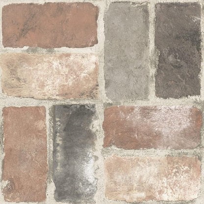 FloorPops - Azulejos de piso de ladrillo rojo sintético, vinilo, 10 piezas, 12x12 pulgadas, resistentes al agua, adhesivo autoadhesivo
