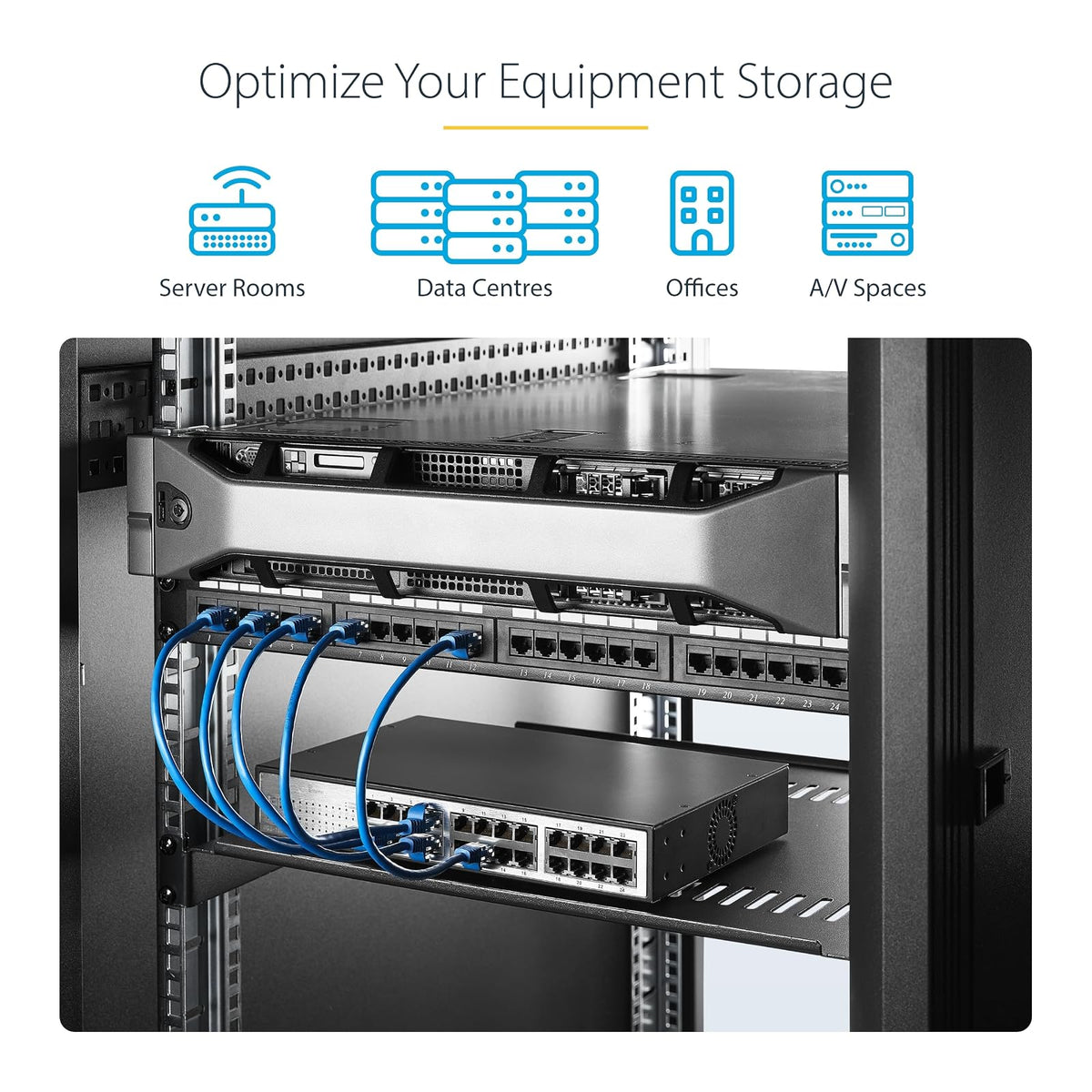 StarTech.com Estante para Rack de 1U para servidores - Bandeja Universal con ventilación para Rack y gabinete de Equipos de Red de 19 Pulgadas - Diseño Duradero - Capacidad de Peso de 25 kg - 12