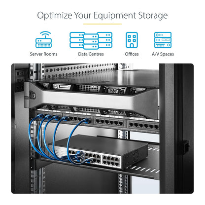 StarTech.com Estante para Rack de 1U para servidores - Bandeja Universal con ventilación para Rack y gabinete de Equipos de Red de 19 Pulgadas - Diseño Duradero - Capacidad de Peso de 25 kg - 12