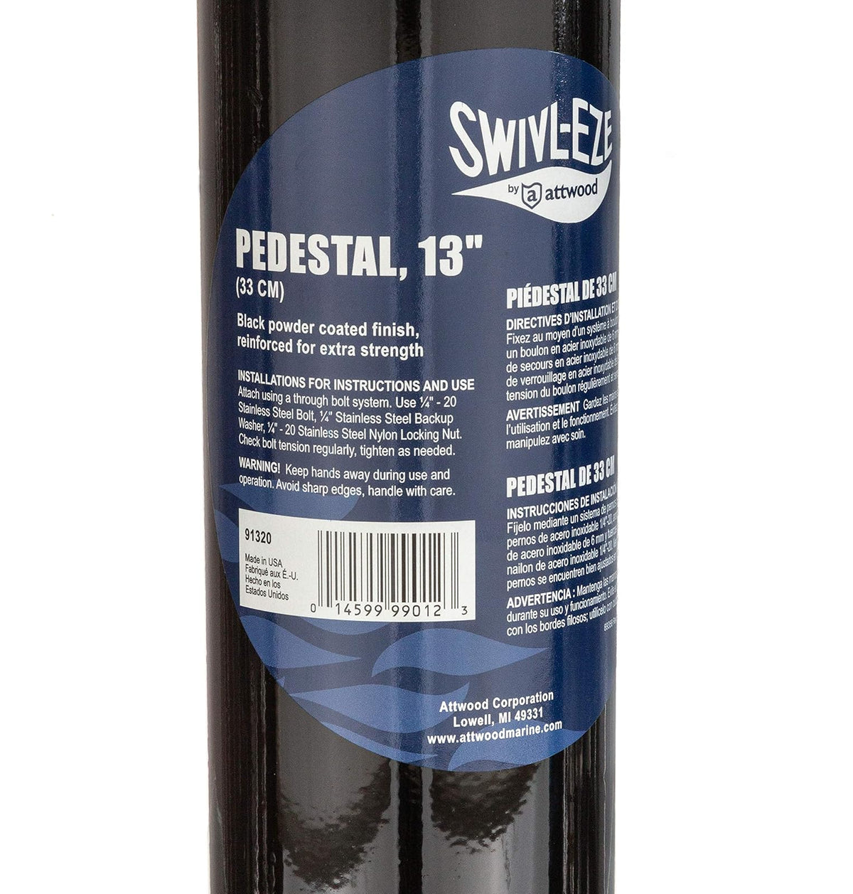 Swivl-Eze 91320 Pedestal para Asiento de Barco con Acabado Recubierto de Polvo Negro, 13 Pulgadas