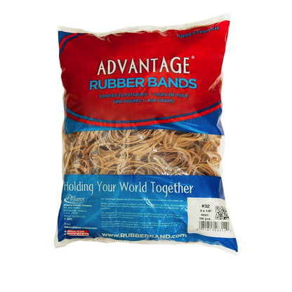 Alliance Rubber 26324 Advantage Bandas de goma tamaño #32, bolsa de 1 libra contiene aproximadamente 700 bandas (3 x 1/8 pulgadas, crepé natural), beige