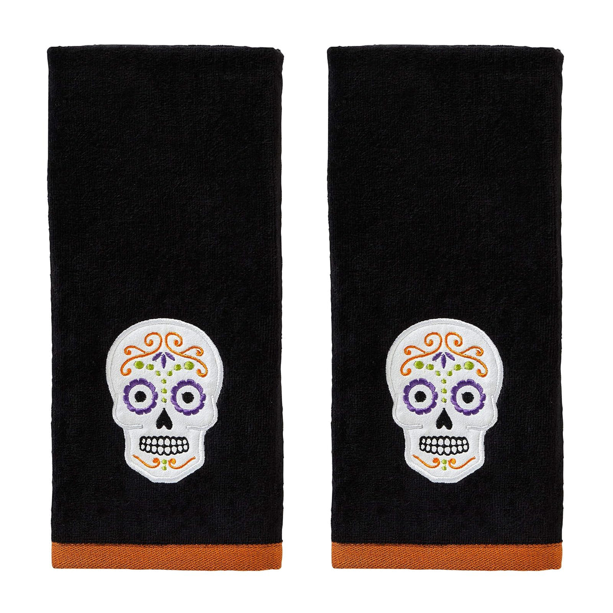 SKL HOME by Saturday Knight Ltd. Juego de toallas de mano, diseño de calavera de azúcar, color negro, 2 unidades - Juego de toallas de mano con calavera de azúcar - Negro
