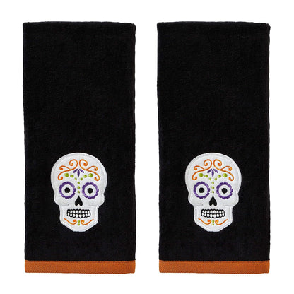 SKL HOME by Saturday Knight Ltd. Juego de toallas de mano, diseño de calavera de azúcar, color negro, 2 unidades - Juego de toallas de mano con calavera de azúcar - Negro