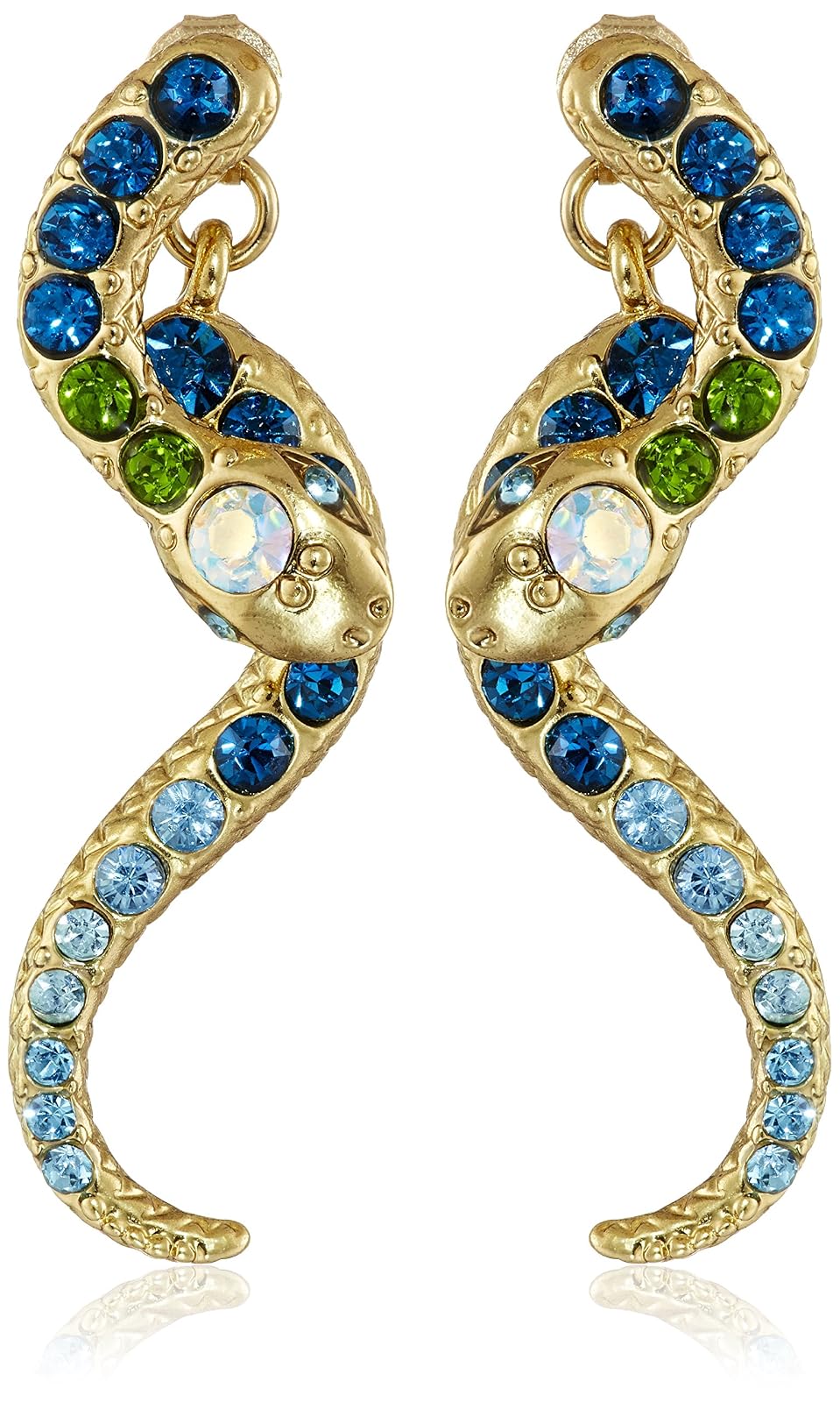 Betsey Johnson Pendientes Lineales de Serpiente | Una talla, cristal pavé delantero y trasero, metal dorado, longitud 1.6 pulgadas
