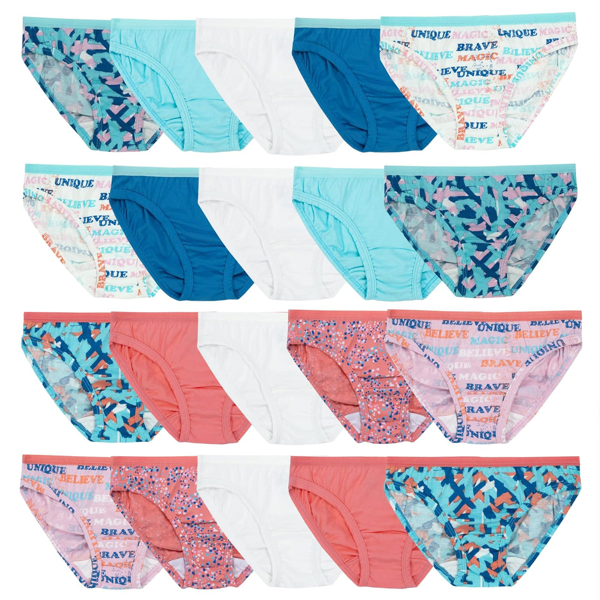 Fruit of the Loom - Ropa interior de bikini de algodón para niñas, 20 unidades, surtidos a la moda, 10