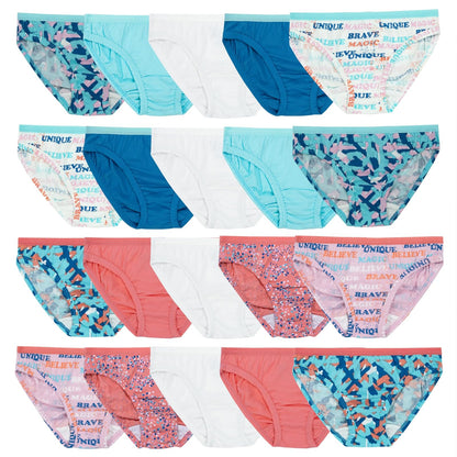 Fruit of the Loom - Ropa interior de bikini de algodón para niñas, 20 unidades, surtidos a la moda, 10