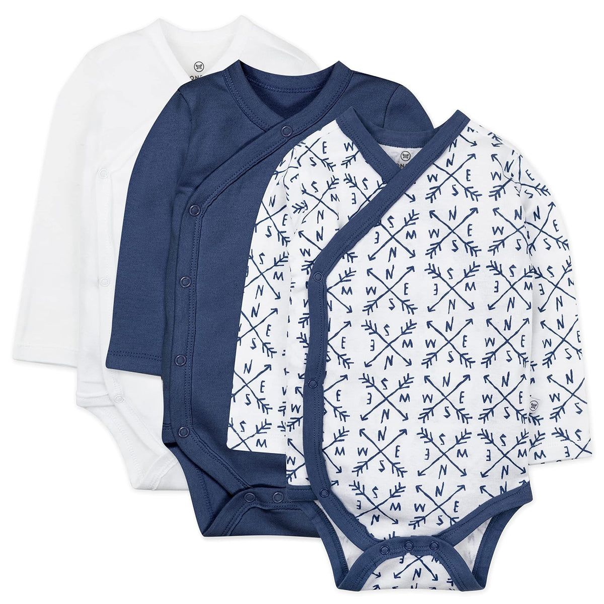 HonestBaby Paquete de 3 Enterizos de Manga Larga con Cierre Lateral, Algodón Orgánico - Azul 10 PCS - Recién Nacido