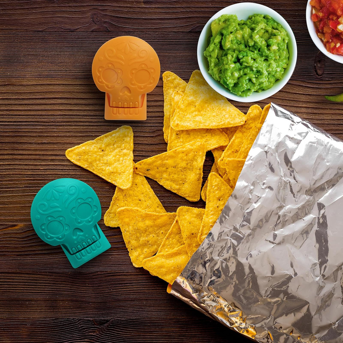 Genuine Fred Snack Spirits Clips para Bolsas Calavera Día de Muertos, Juego de 4