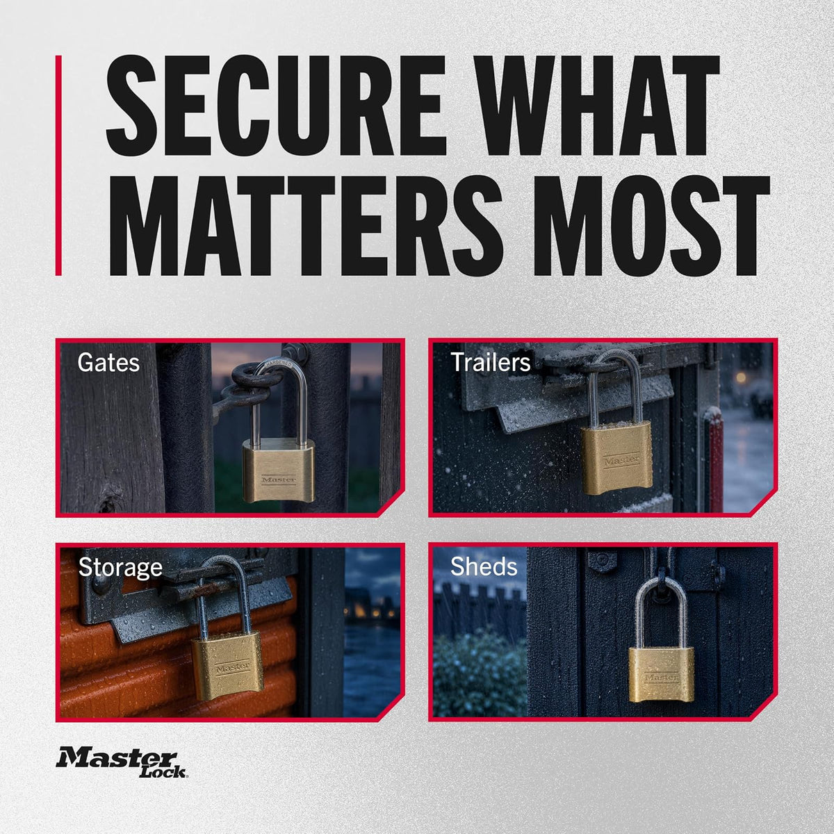 Master Lock Candado Combinado de Bloqueo Maestro, Interior y Exterior, Combinación de Cuatro Dígitos, Acabado de Latón, 2 Unidades, 175LHEC2