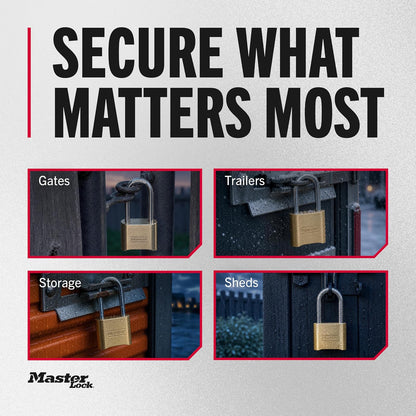 Master Lock Candado Combinado de Bloqueo Maestro, Interior y Exterior, Combinación de Cuatro Dígitos, Acabado de Latón, 2 Unidades, 175LHEC2