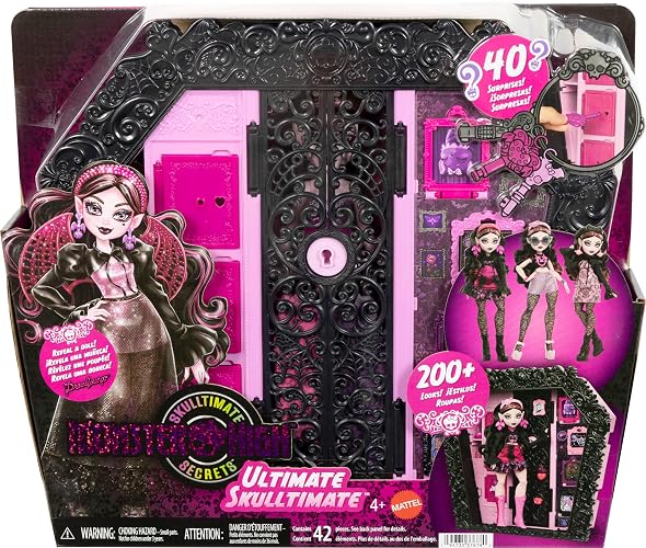 Monster High Set de Juego Ulltimate Skulltimate 4Y+ | Skulltimate Secrets Set de juego con Draculaura y más de 40 accesorios sorpresa de Unboxing como ropa, joyas y carteras