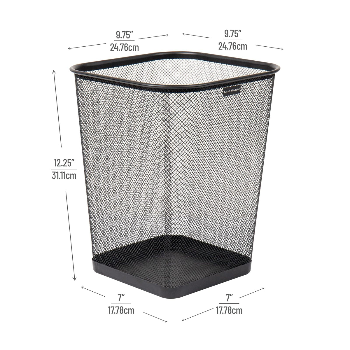 Mind Reader Mesh Trash Can, Waste Paper Basket, Square, Office, Metal Mesh, 9.75" L x 9.75" W x 12.25" H, Set of 2, Black