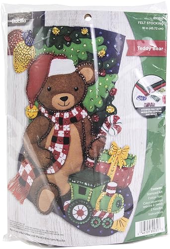 Bucilla - Kit de calcetines de fieltro para Navidad, 45,7 cm, oso de peluche