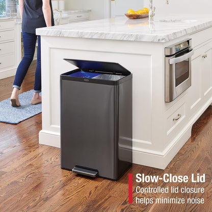 Rubbermaid Elite™ – Contenedor con Pedal de 2 Flujos para Residuos y Reciclaje, Bote de Acero Inoxidable con Liners Codificados por Colores, Capacidad de hasta 40 L, Gris Carbón 2145987