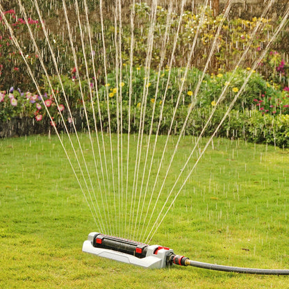 Eden 94095 - Aspersor oscilante turbo resistente, cubre hasta 4.000 m2 18 boquillas de precisión, base de aluminio ponderado, rango ajustable, control de flujo, pestañas de ajuste de ancho, paquete de