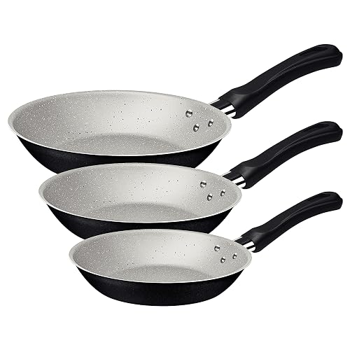 Tramontina Linz Juego Sartenes Aluminio Antiadherente | Negro, 3 piezas, Starflon Max, mangos baquelita antitérmica