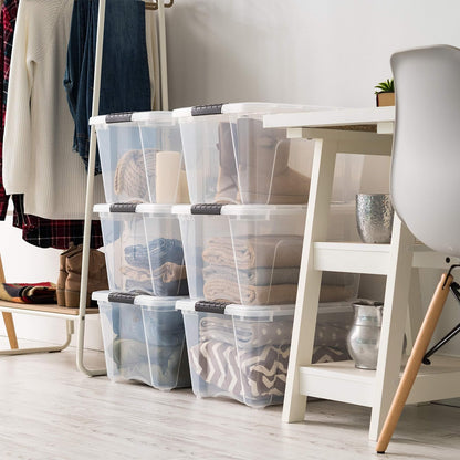 IRIS USA 6 Contenedores de 32 Qt con Tapa, Transparentes | Diseño transparente para ver el contenido fácilmente. Ideal para ropa de cama, decoración y clóset. Diseño anidable.