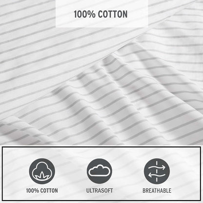 Eddie Bauer - Juego de sábanas, Ropa de Cama de percal de algodón de Lujo con Funda de Almohada a Juego, crujiente y Fresco, Totalmente elástico (Gris Arden, Individual)