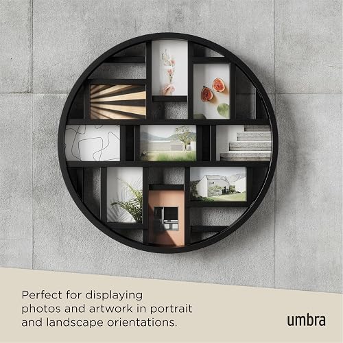 umbra Luna Photo/Art Displ Black, 21.9 x 21.9 x 1.8 | Pared de fotos redonda, fácil de montar con plantilla, imágenes fácilmente intercambiables, plástico de alta calidad
