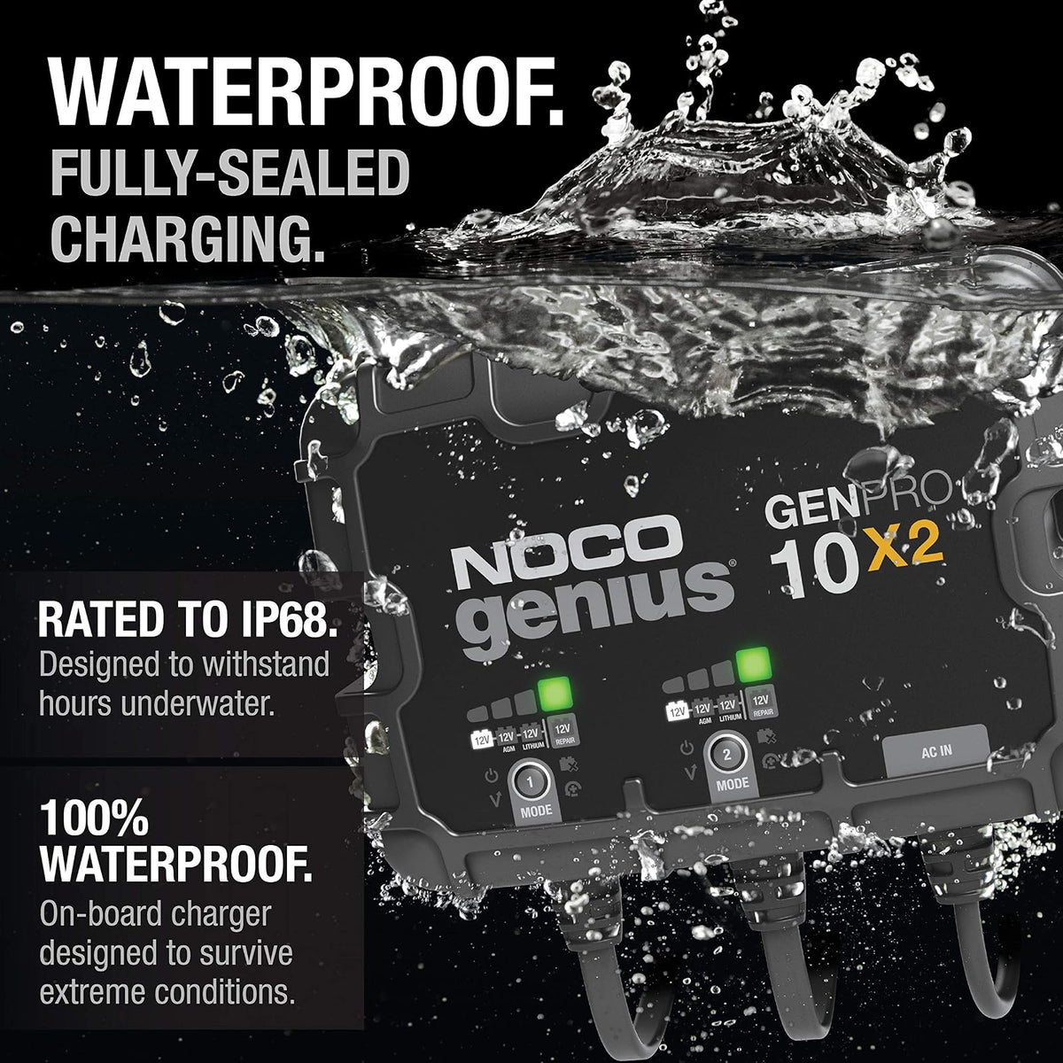 NOCO Genius GENPRO10X2, 2-Bank, 20-Amp (10-Amp per Bank) Fully-Automatic Smart Marine Charger, 12V Onboard Battery Charger, Battery Maintainer and Battery Desulfator with Temperature Compensation