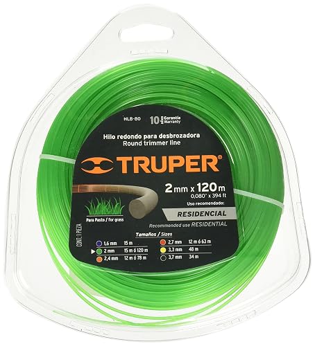 Truper HLB-80, Hilo redondo para desbrozadora, 120 m largo , 2 mm, blíster