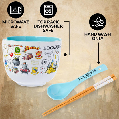 Silver Buffalo Harry Potter Hogwarts Destination - tazón de cerámica de ramen de 20 onzas con palillos y cuchara
