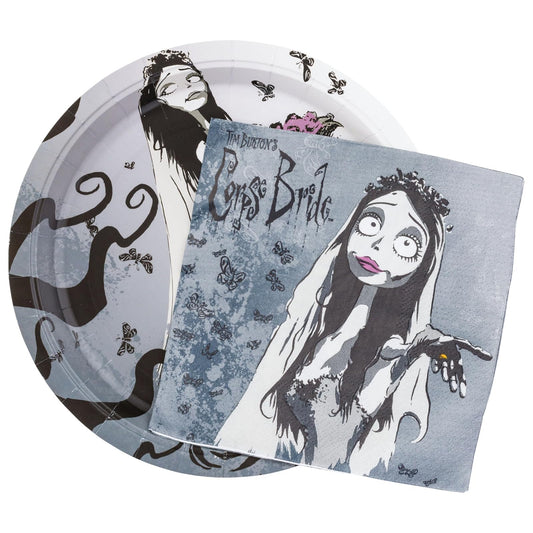 Silver Buffalo Tim Burton's Corpse Bride Paquete de 32 platos y servilletas desechables para fiestas