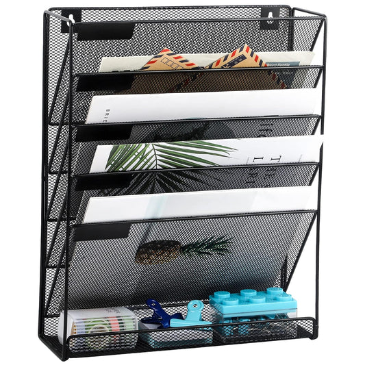EASEPRES Organizador de archivos de malla de 5 niveles negro organizador de archivos colgante vertical para oficina y hogar
