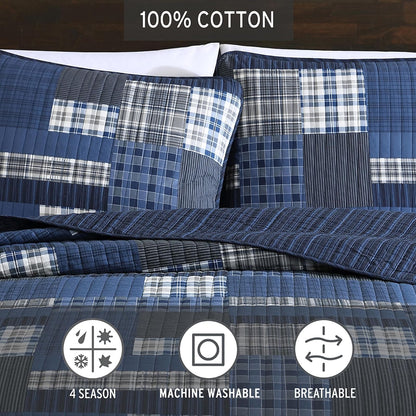 Eddie Bauer Eastmont 3 Piece Cotton Reversible Quilt Set, Twin, Blue
