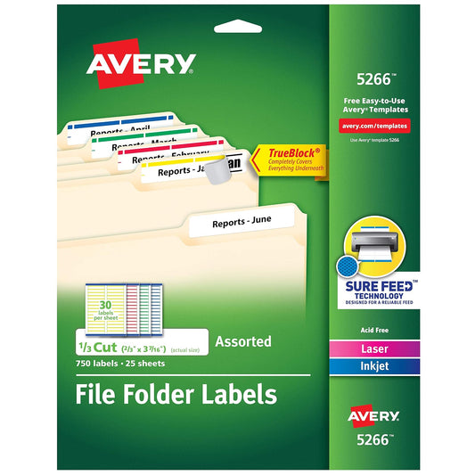 Avery 5266 Etiqueta Láser/Inkjet para Folder 1,69 x 8,73 cm, 750 Etiquetas, Multicolor