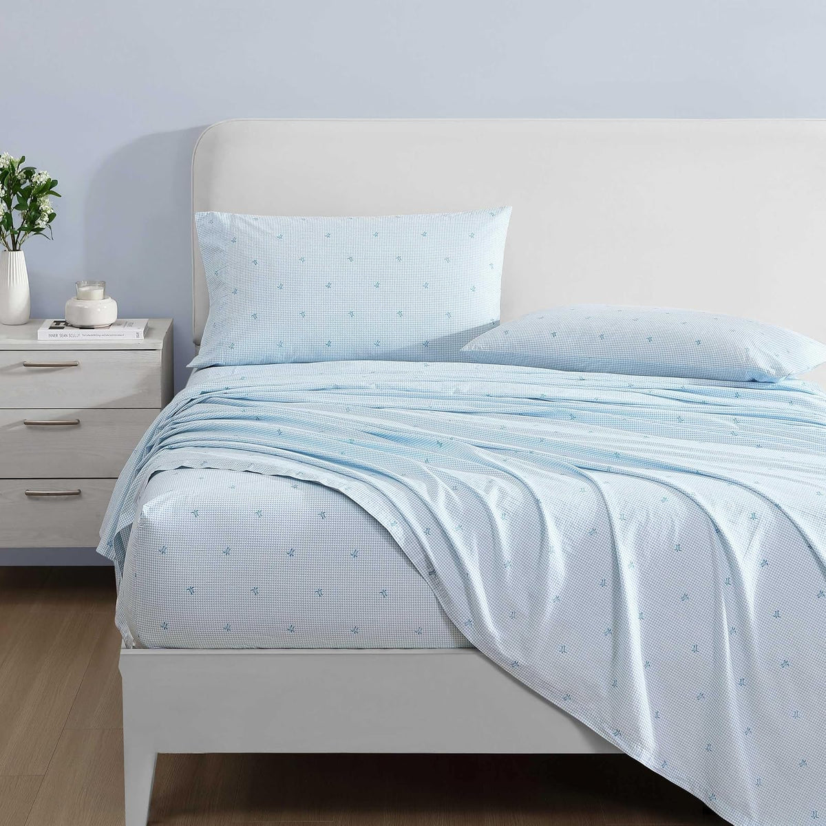 Laura Ashley - Juego de sábanas matrimoniales, algodón percal, Ligero y Transpirable para decoración del hogar (Azul [Turtle Gingham Blue], matrimonial)