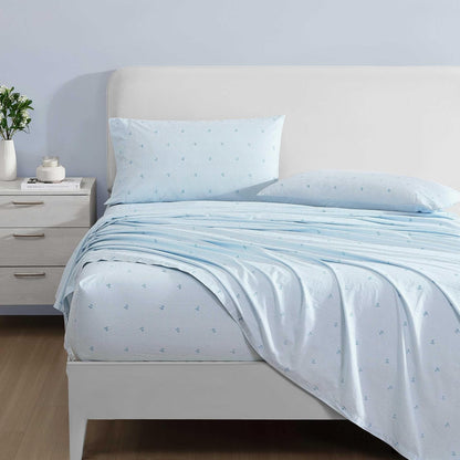 Laura Ashley - Juego de sábanas matrimoniales, algodón percal, Ligero y Transpirable para decoración del hogar (Azul [Turtle Gingham Blue], matrimonial)