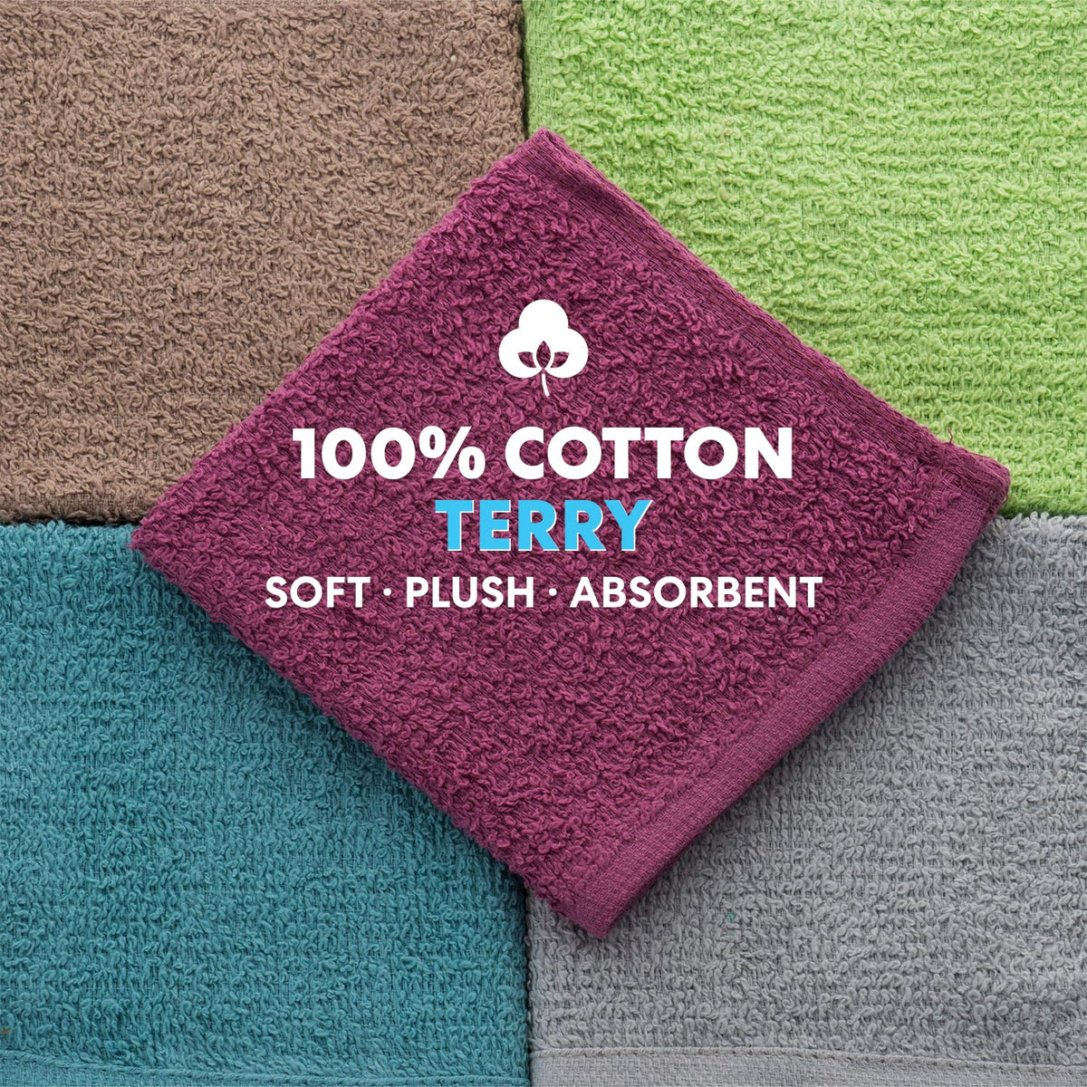 Cleaning Solutions 79148 Multi Washcloths (Pack of 60) Ideal for Home, Bath, Gym, Office and Commercial Use. Size x 12”, 5 Colors Included, 60 Pack 60 Pack