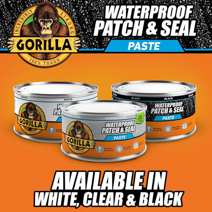 Gorilla - Pasta selladora de goma impermeable con parche y sello, lata de 12 onzas, transparente (paquete de 1) - Detiene fugas, relleno flexible de huecos y grietas, resistente al encogimiento y al