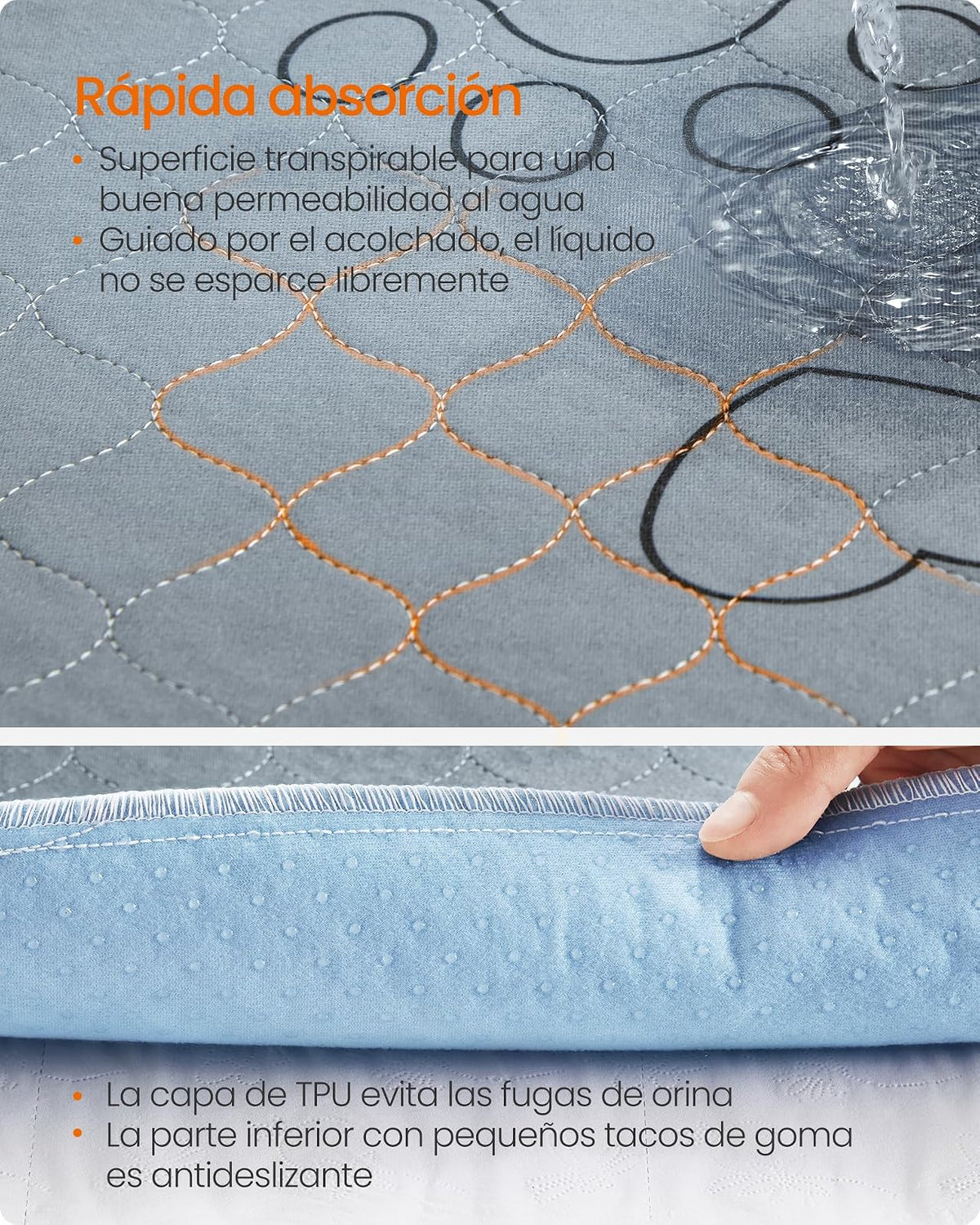 Feandrea Alfombras Lavables para Perros, Alfombras Absorbentes Reutilizables, 122 x 61 cm, Juego de 2, L, para Gatos, Conejos, Gris MPTD024G01