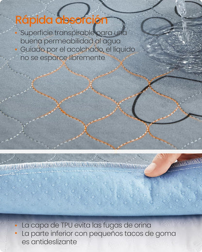 Feandrea Alfombras Lavables para Perros, Alfombras Absorbentes Reutilizables, 122 x 61 cm, Juego de 2, L, para Gatos, Conejos, Gris MPTD024G01
