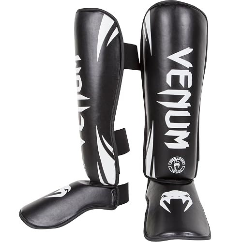 Venum Challenger espinilleras Negro/Blanco, vista 3/4