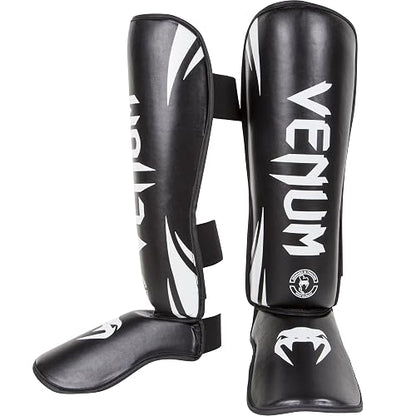Venum Challenger espinilleras Negro/Blanco, vista 3/4