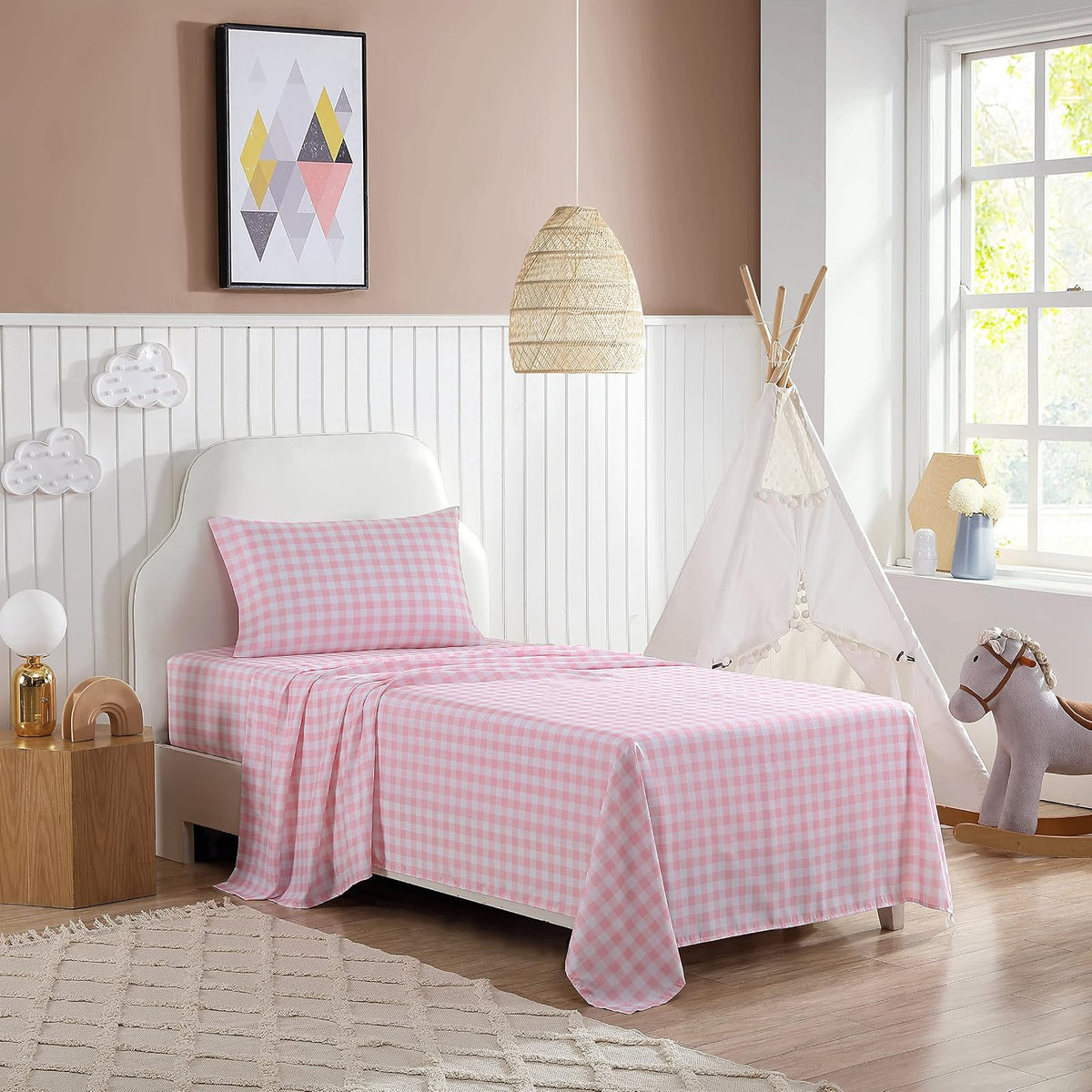 Eddie Bauer - Sábanas Individuales XL, Resistente a Las Manchas con Fundas a Juego, súper Suaves, Ideales Esenciales para habitación Rosa (Amapola a Cuadros, Color Rosa, tamaño Individual XL)