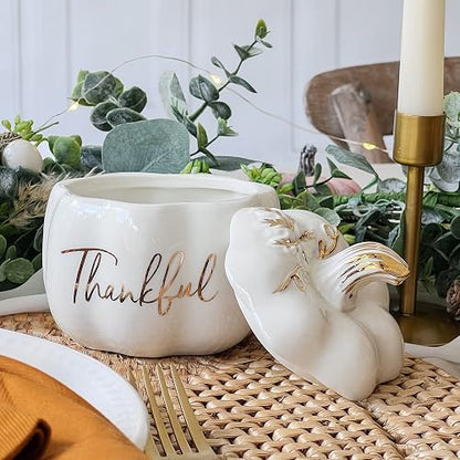 Kate Aspen Thankful - tazón decorativo de calabaza blanca, Soporte para joyería/plato de caramelos, decoración de otoño, decoración del hogar, premio de ducha (23272NA)