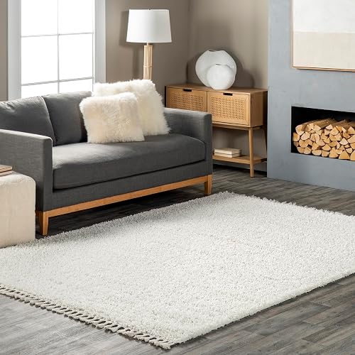 nuLOOM Neva - Alfombra Moderna con borlas, 2 x 3, Color Marfil | Nuloom Neva - Alfombra sólida de 2 x 3 pies, para sala de estar, recámara, comedor, guardería, entrada, color marfil