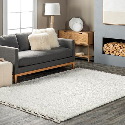 nuLOOM Neva - Alfombra Moderna con borlas, 2 x 3, Color Marfil | Nuloom Neva - Alfombra sólida de 2 x 3 pies, para sala de estar, recámara, comedor, guardería, entrada, color marfil