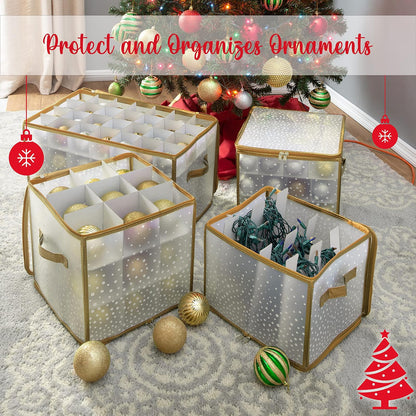 Simplify Caja de Almacenamiento de Adornos de 64 Unidades, plástico, Organizador Decorativo, contenedor de Almacenamiento, Dorado, 12 x 12 x 12 x 12 Pulgadas