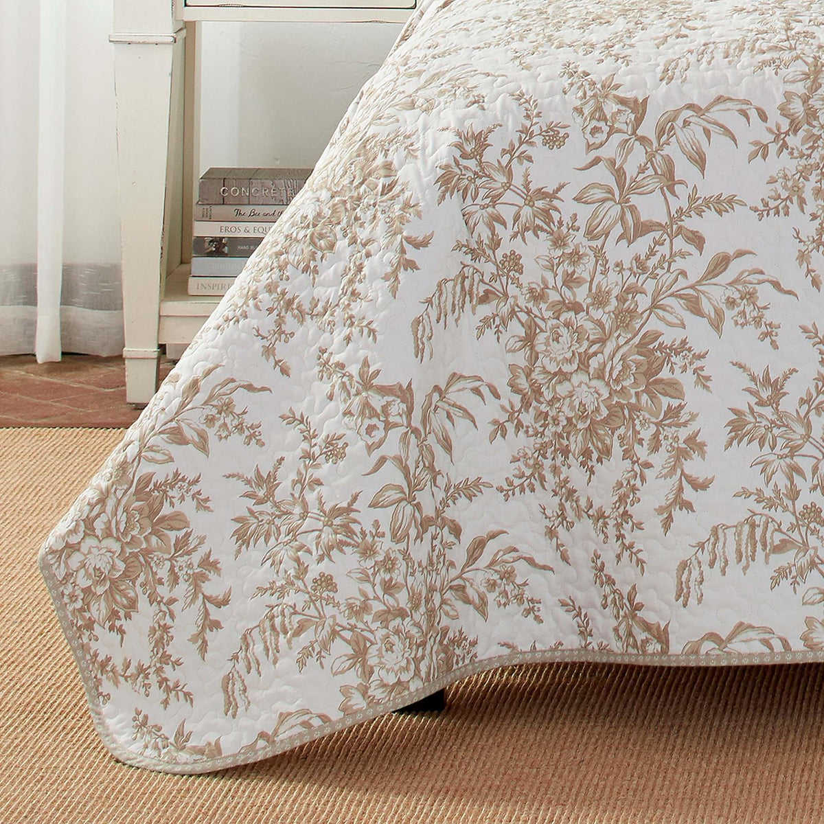 Laura Ashley - Juego de edredón de algodón Reversible con Fundas a Juego, decoración del hogar para Todas Las Estaciones (Bedford Mocha, Queen)