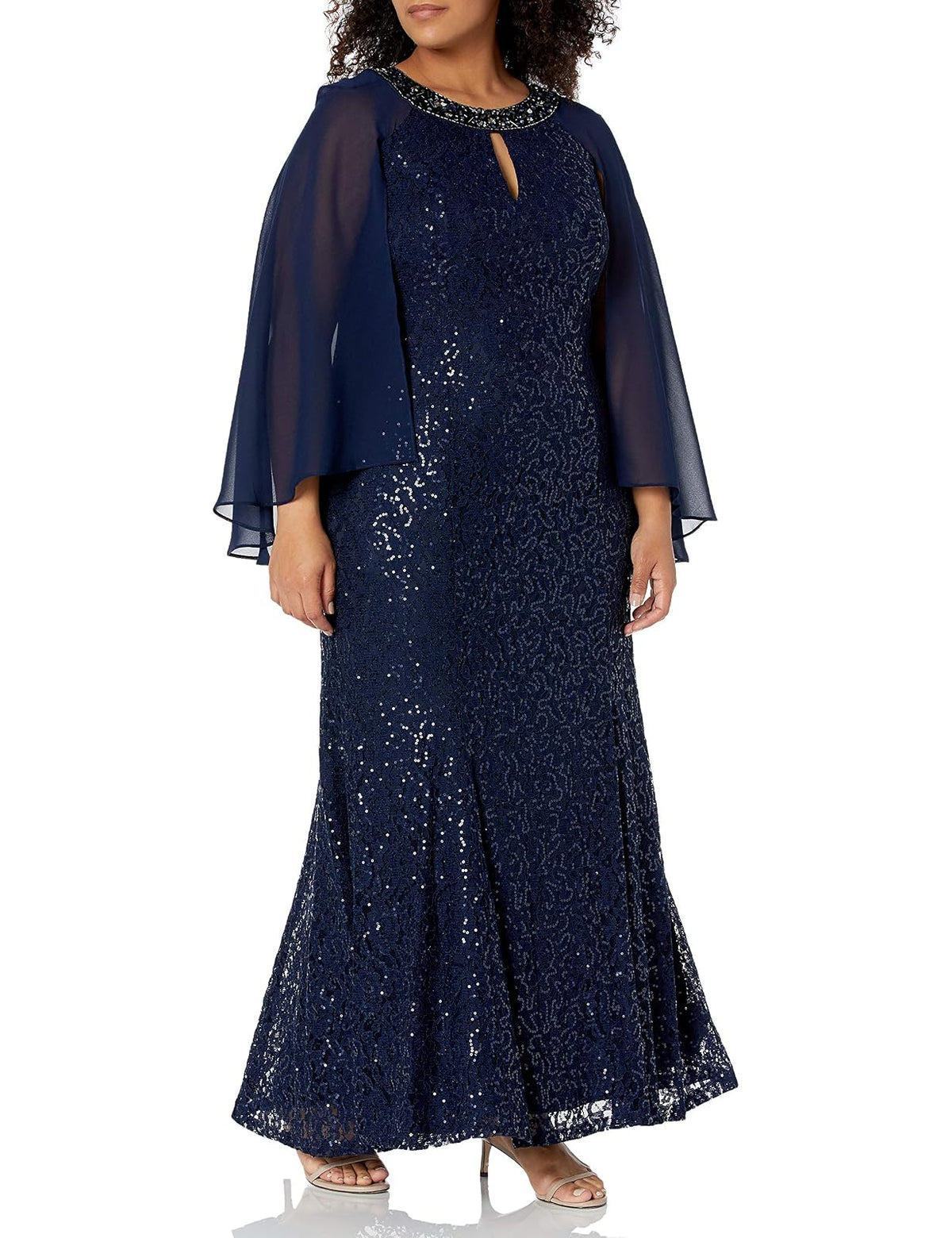S.L. Fashions Vestido de Encaje y Lentejuelas de Talla Grande. Vestido para Ocaciones Especiales para Mujer