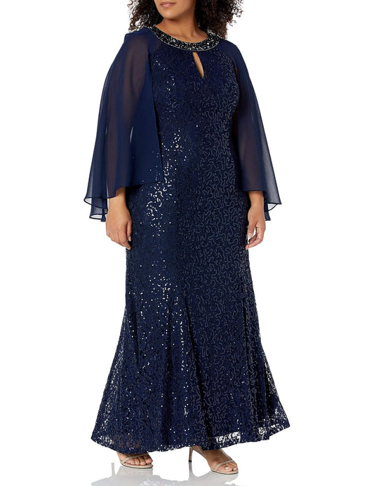 S.L. Fashions Vestido de Encaje y Lentejuelas de Talla Grande. Vestido para Ocaciones Especiales para Mujer