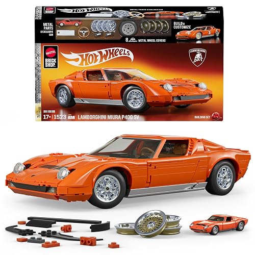 Mattel Brick Shop Hot Wheels, Juguete De Construcción, Premium Lamborghini Premium Lamborghini Miura P400 SV Armable, para Coleccionistas y 10+ Años