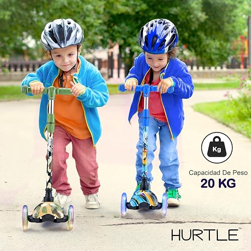 Hurtle Patin del Diablo Monopatin Scooter para Niños de 2 a 5 Años, 3 Ruedas con Luces LED, Mini Kickboard con Freno, Antideslizante, Manillar Ajustable de 64 cm a 78 cm