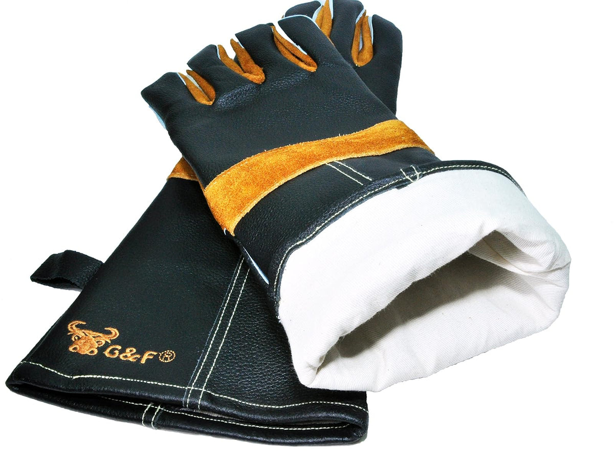 G & F TOP 8115 Premium GRAIN LEATHER, Best of Barbecue, Grill, hearth Leather Gloves, Cotton lining with 14.5-Inch Extra Long Sleeve