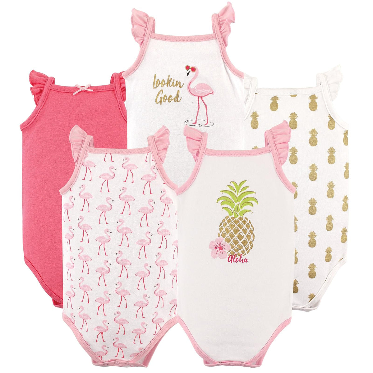 Hudson Baby Body Unisex sin Mangas para Bebé, Paquete de 5, Algodón - 9-12 Meses - Piña